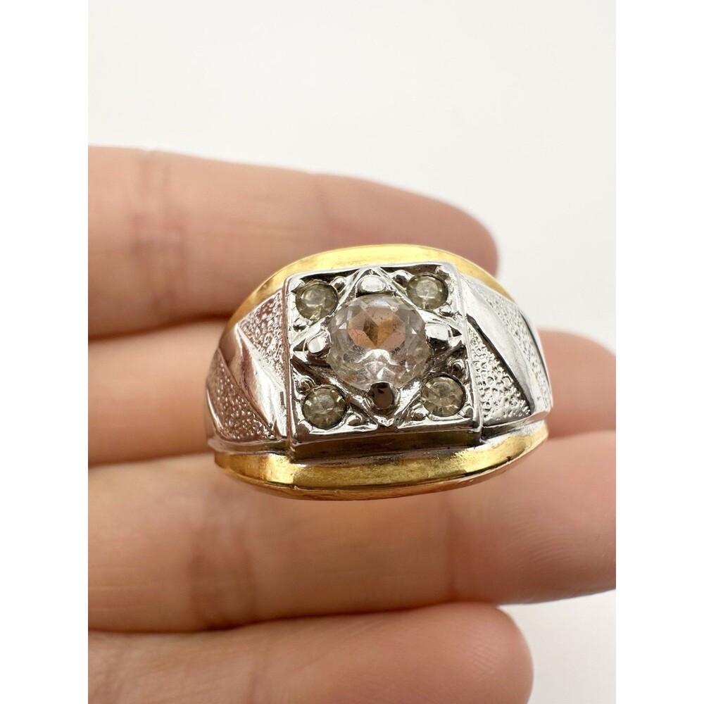 Vintage 18k Gold Electroplated Rhinestone Ring Size 10